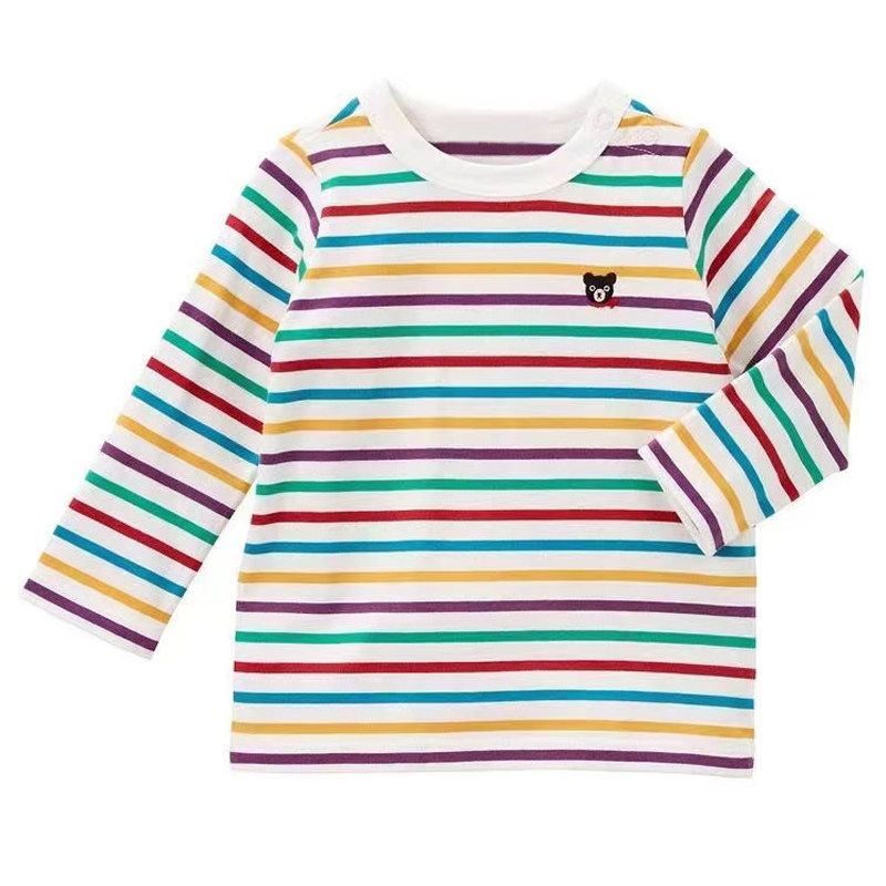 Mk Boys and Girls Long Sleeve T-shirt Summer and Autumn Clothes 2023 New Arrival Kids Cotton Base Shirt Stripes Casual Tops Children's Clothing