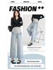 Maternity Fleece Support Jeans: Autumn/Winter Loose Straight-Leg 9-Point Slimming Pants for Pregnant Women