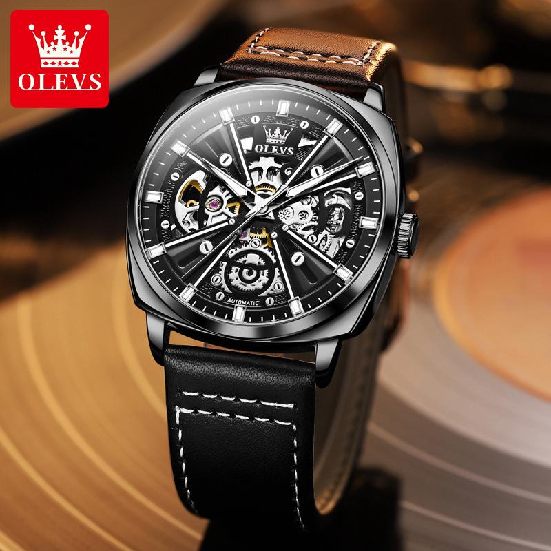 OLEVS Men's Mechanical Watch Tourbillon Hollow Dial Waterproof Watch