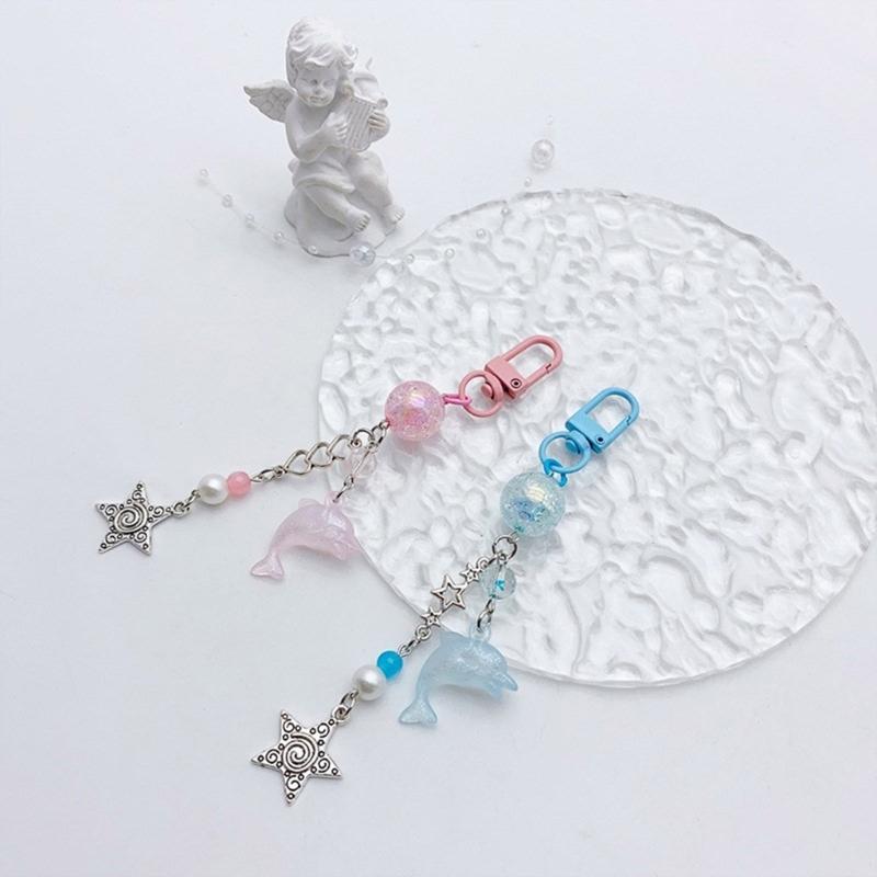 Cute Bowknot Pendant Keychain Dolphin Phone Charm Stylish Beaded Keychain Elegant Bag Pendant Suitale for Daily Use