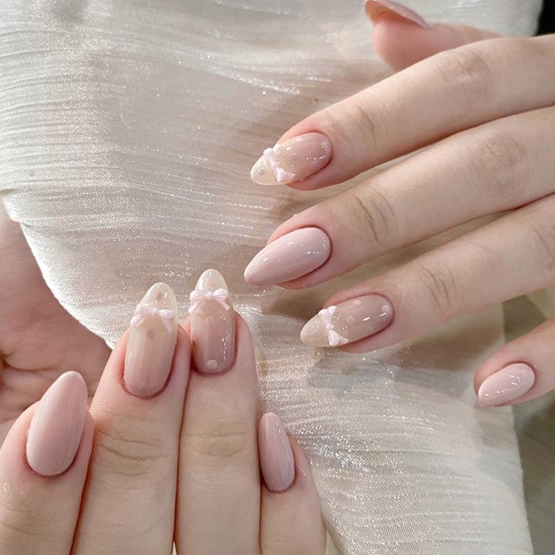 24Pcs Y2K Pink French Press On Nails 3D Metallic Silver Star Butterfly Almond False Nails Sweet Cool Wearable Manicure