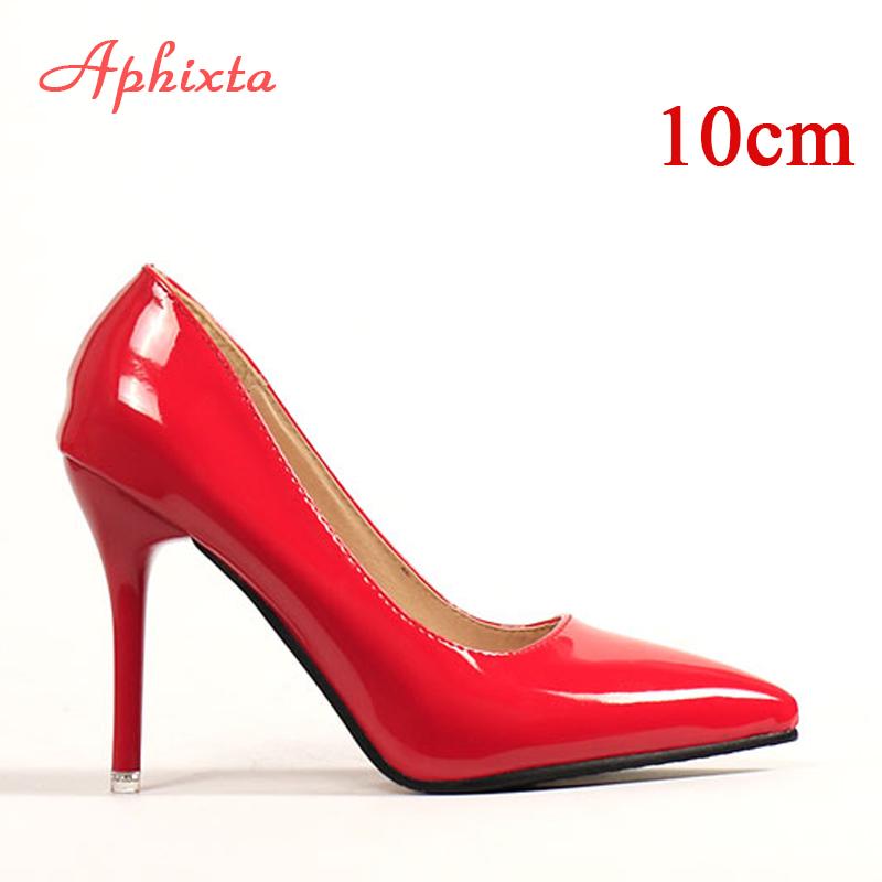 Fashion Aphixta 10cm Heels Women Pumps Shoes Pointed Toe Bling Gold Patent Leather Sexy Wedding Party Official Shoes Woman Big Size 48