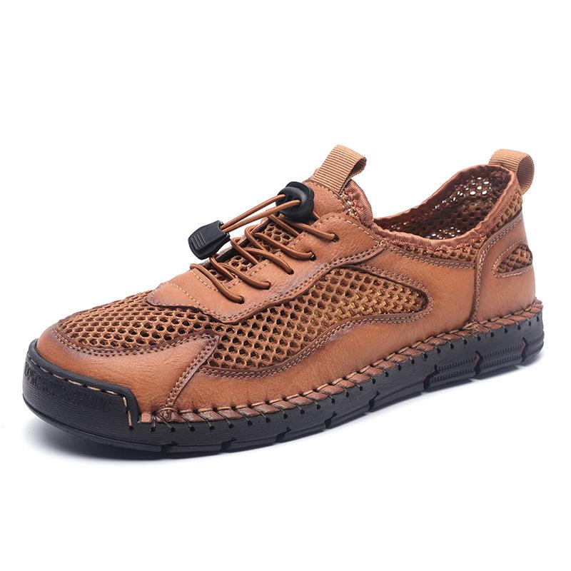 Men s Summer Casual Breathable Mesh Sport Shoes - Hand-stitched, Hollow Design, Large Size 45 коричневый
