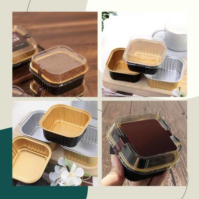 10Pieces Aluminum Foil Cupcake Cups Non-Stick Foil Baking Cups 150ml Square Pudding Dessert Cups Outdoor Tableware