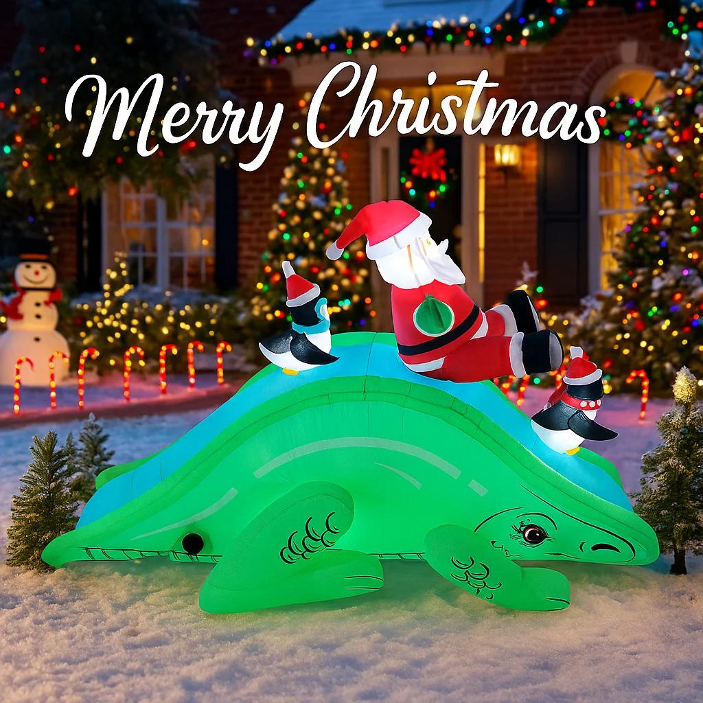 6.8FT LED Inflatable Xmas Yard Decor Santa Dinosaur Slide Penguins Christmas Decoration Gifts Toy Supplies Home Decor Ornaments