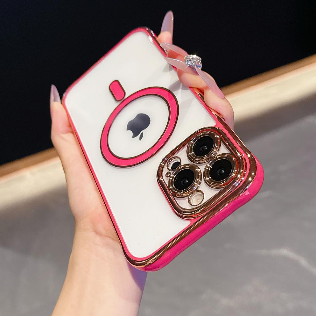 For iPhone 16 Pro Magnetic Case Electroplated 2.0mm Acrylic TPU Phone Back Cover