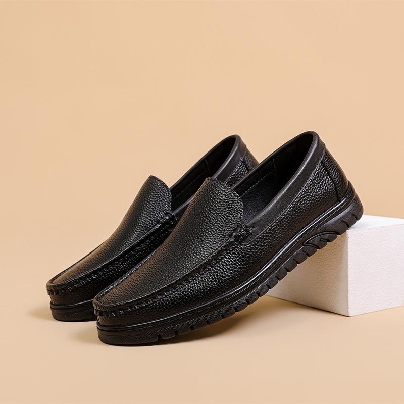 Men s Casual Genuine Leather Slip-On Shoes, Spring/Autumn Style, Soft Cowhide Sole, Comfortable Dad Shoes 42 чёрный