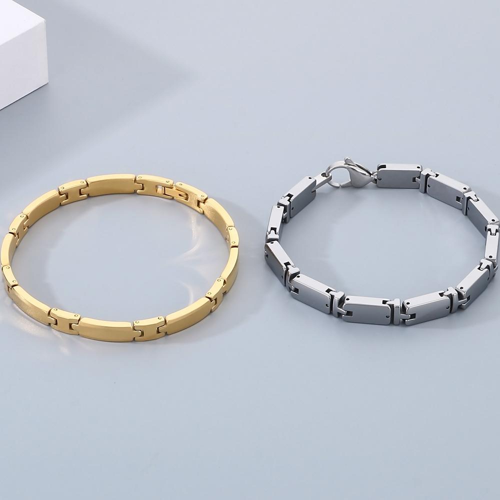 Schwere Wolframstahl-Armbänder für Männer und Frauen, goldfarben, hochglanzpoliert, 7 mm breite Gliederkette, Handarmband, Herrenschmuck, Damen