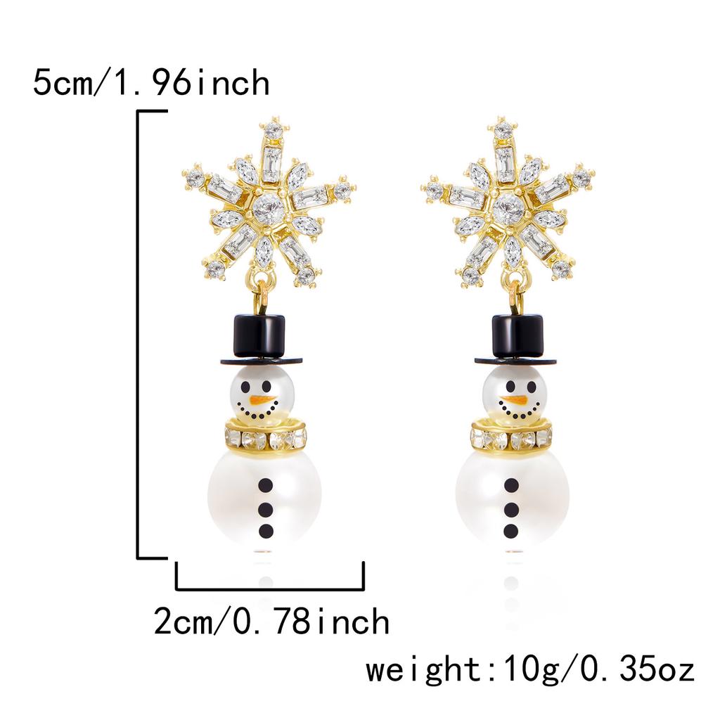 1 Pair Exquisite Snowman Dangle Earrings - Faux Pearl, Rhinestone Snowflakes, Tassel Accents, Christmas Style, Xmas Holiday Gift