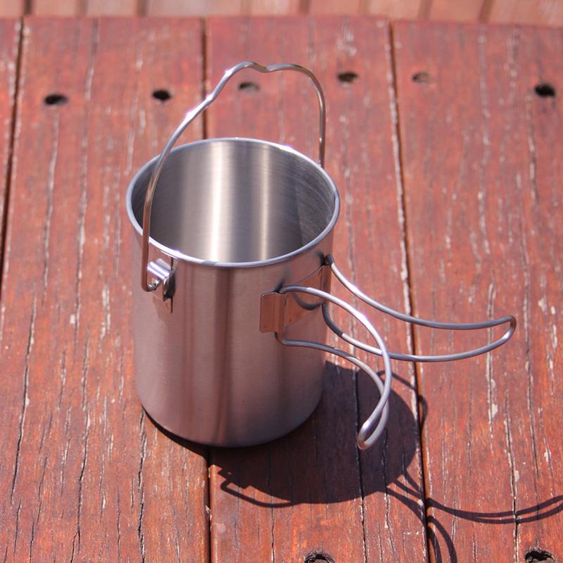 750Ml Stainless Steel Hanging Pot With Lid Outdoor Picnic Portable Foldable Handle Camping Water Cup Tea Pot Coffee Mug