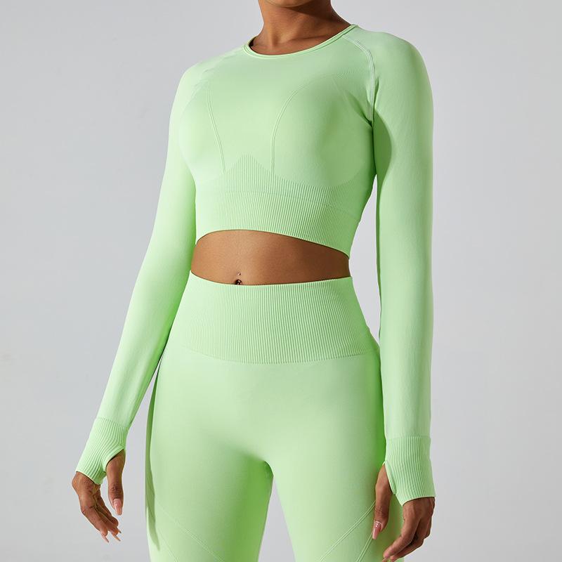 New Seamless Quick Drying Slimming Yoga Top Women'S Long Sleeved T-Shirt Outdoor Sportswear Running Fitness Top