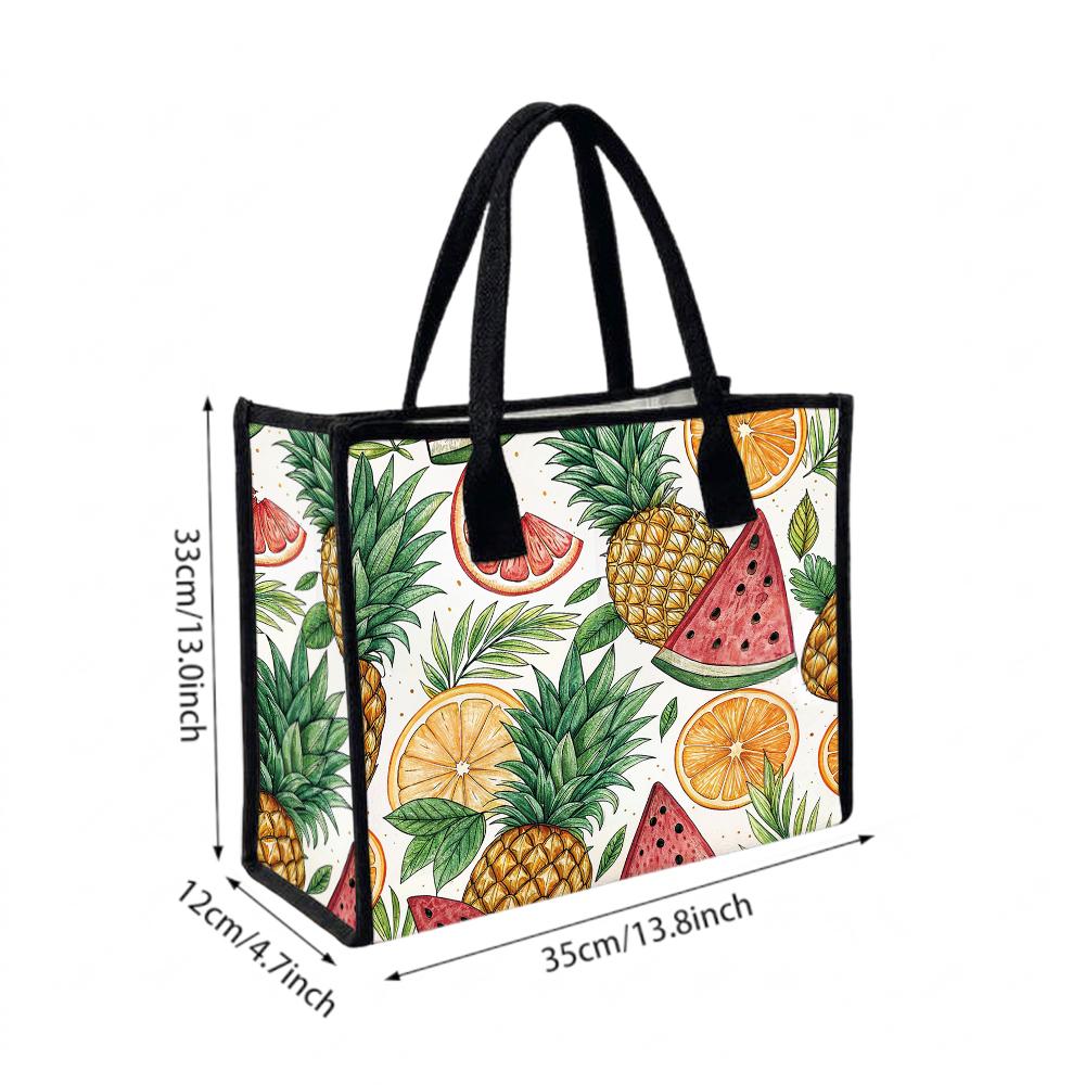 Summer Fruit Print Tote Bag Casual Portable Handbag For Daily Shopping