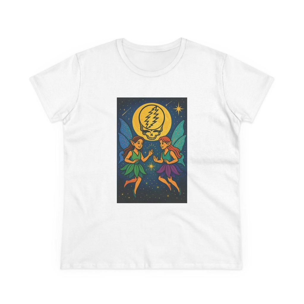 Whimsical Fairies Fantasy Shirt and kids tshirt, Grateful Dead Moon, Rock and Roll, Cosmic Stars, Purple Green Leaf Dresses