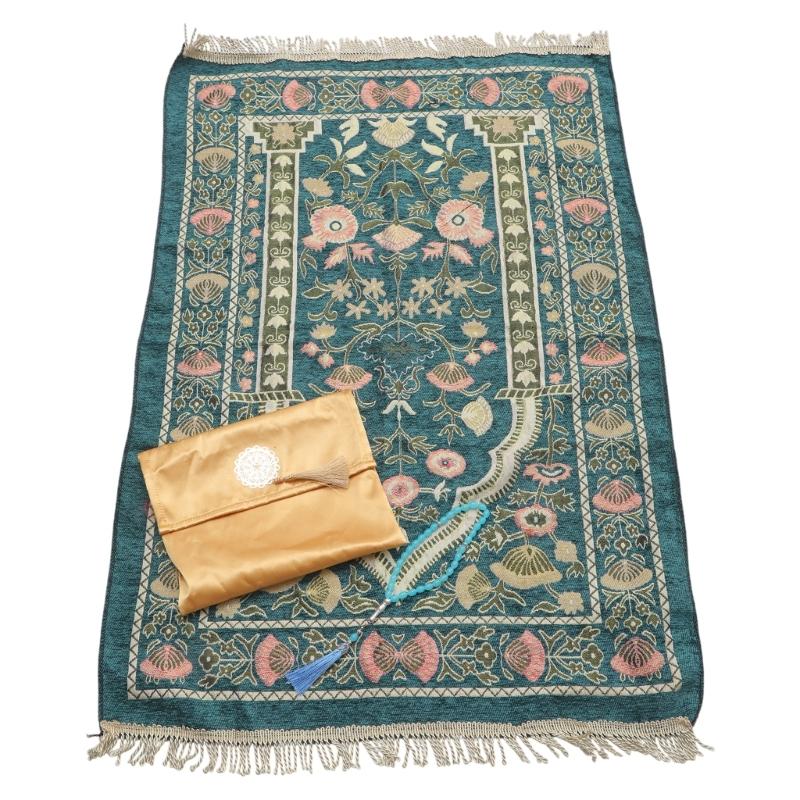 

Islamic Prayer Rug With Praying Beads and Storege Bag Set Perfectly For Home Mosque Or Travel Soft And Durability