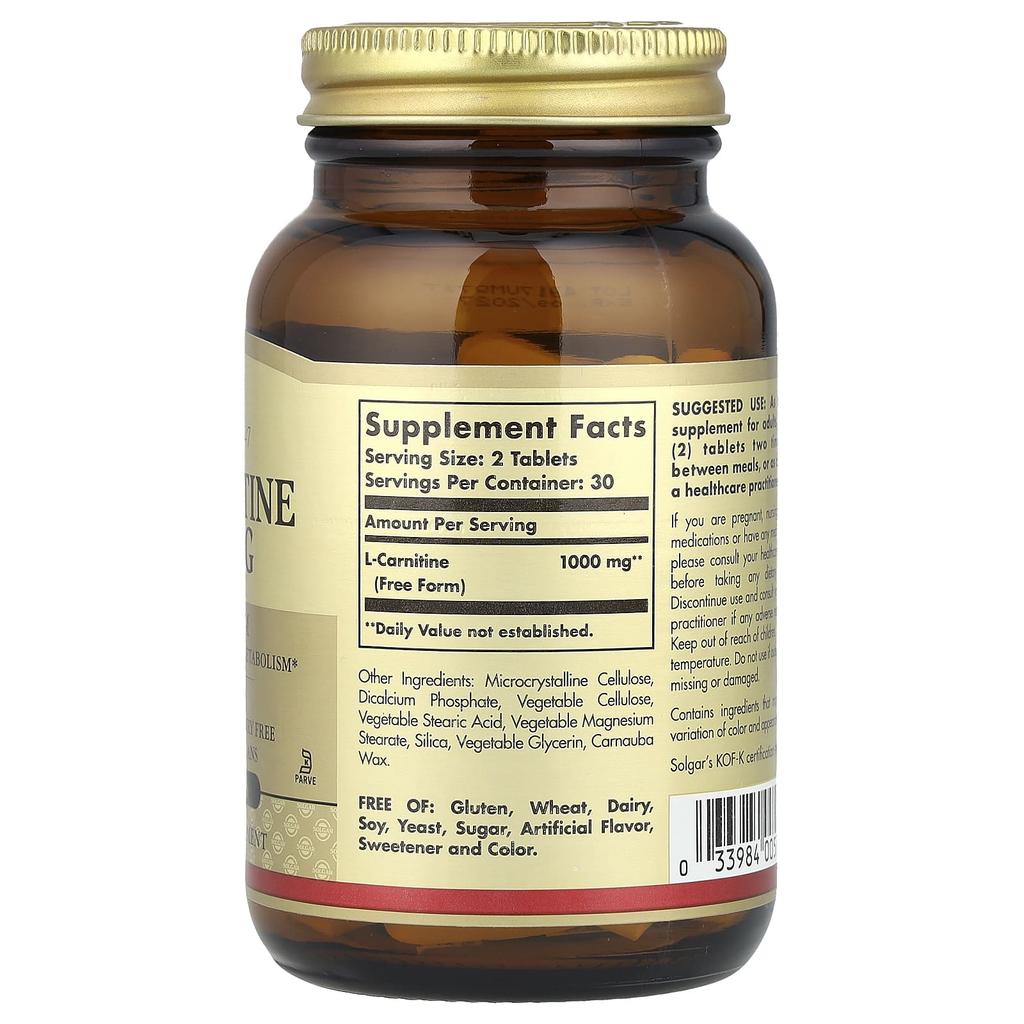 L-Carnitine, Free, 60 Tablets (500Mg Per Tablet)