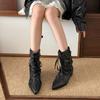 Fashion Suede Inside Booster Flats Fall New Pointed Toe Spliced Front Lace-Up Soft Slip Shorthole Boots