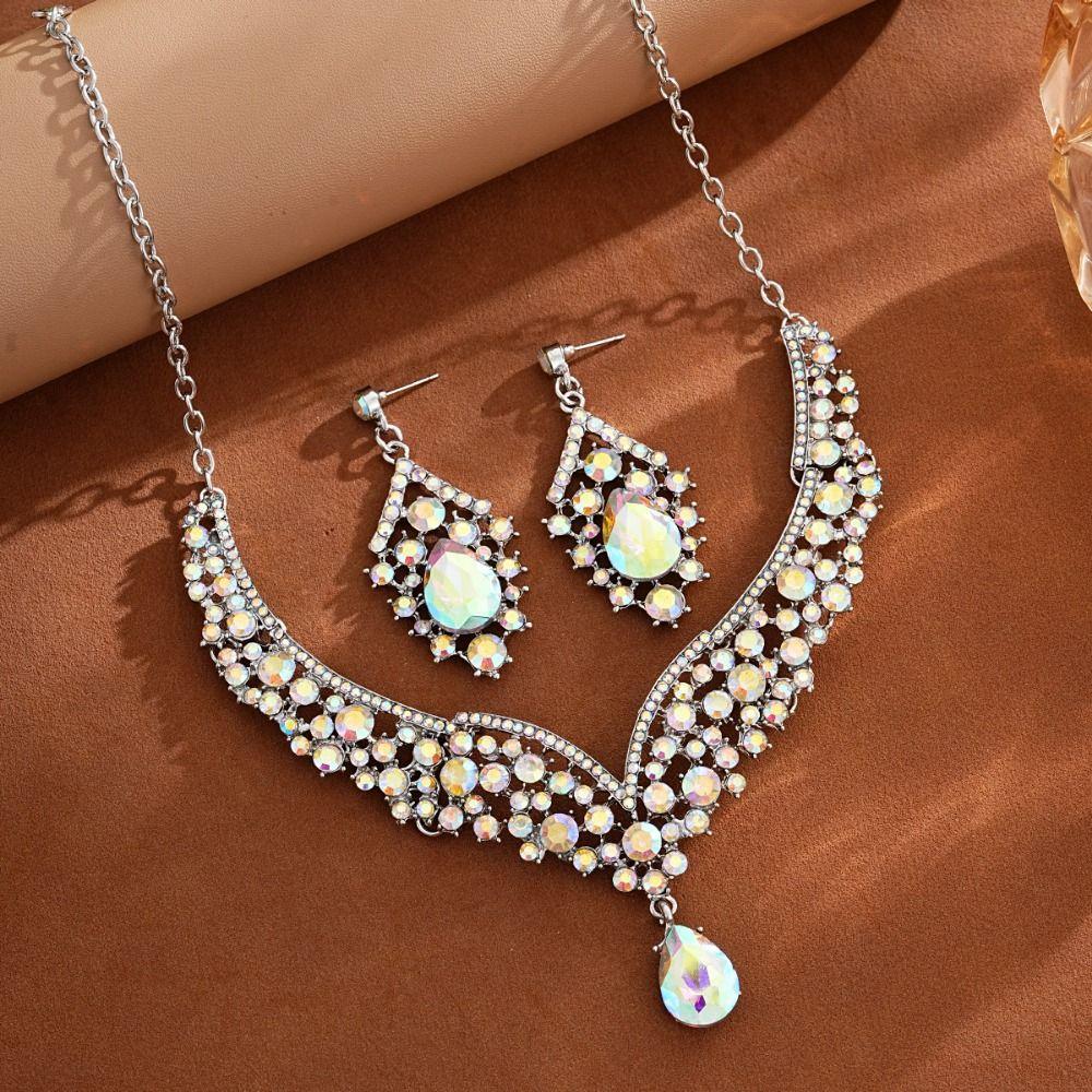 Earrings Wedding Bridal Accessories V-Necklace Rhinestone Jewelry Set Girl Fashion Accessory