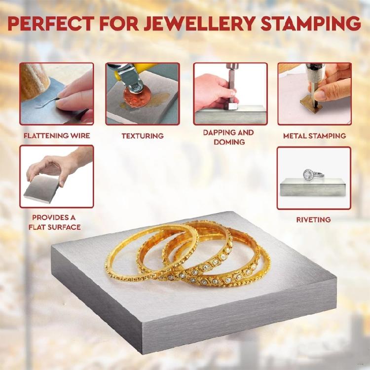 Jewelry Crafting Steel Block 4x4Inch Heat Treated Solid Metal Anvil Block for Jewelry Making and Metal Stamping