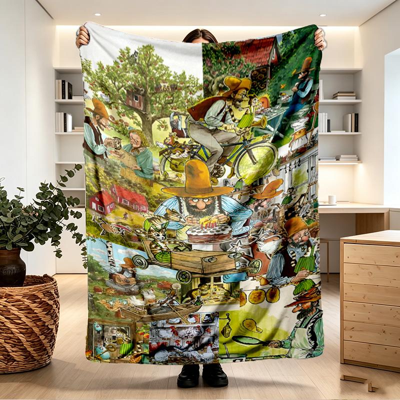Pettersson und Findus Print Blanket - Soft & Comfortable, for Bedroom, Travel, Sofa, Home Decoration - Birthday Christmas Gift for Friend