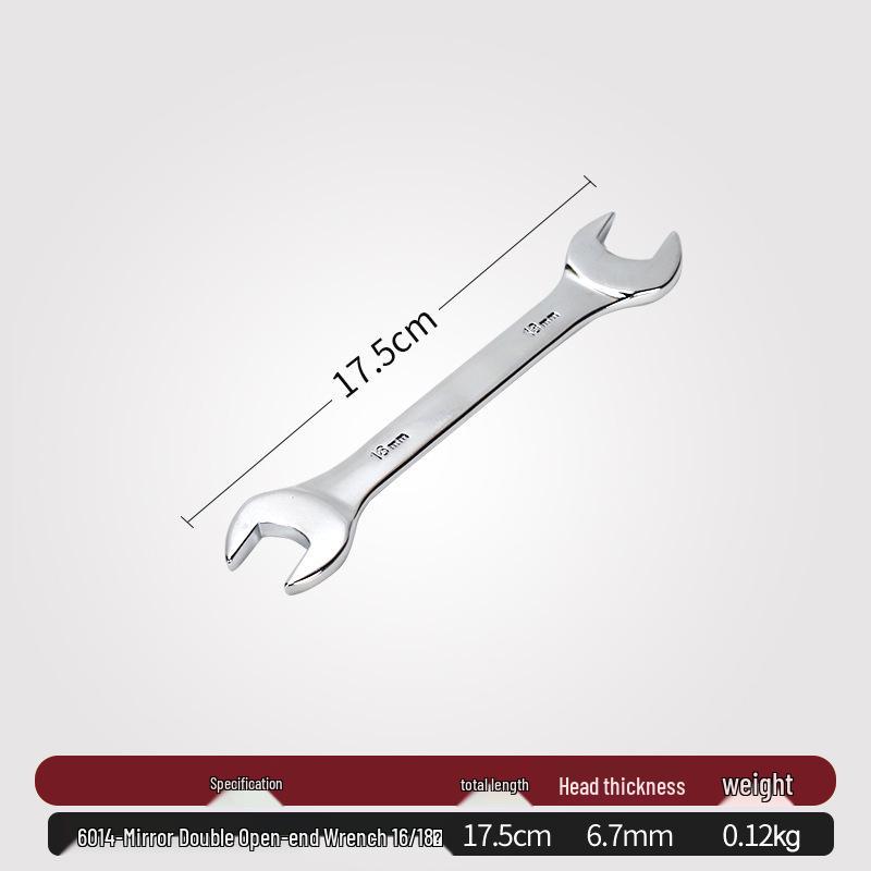 Double-Headed Open-End Wrench Set: Sizes 6-7, 8-10, 12-14, 14-17, 19-22.