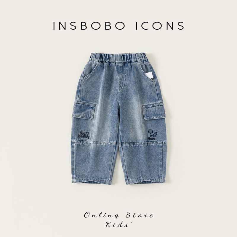 Insbobo Boys  Pants 2026 Spring and Autumn New Style Boys  Jeans Children s Stylish Cargo Pants Long Pants Spring Wear Cowboy Blue 80