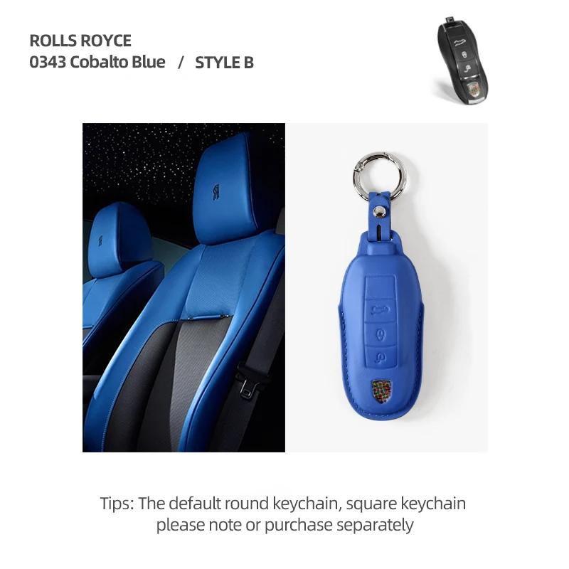 Betterhumz For Porsche Cayenne Panamera Macan Cayman 911 718 918 958 Cowhide Leather Car Key Case Protect Cover Accessories 0343 Blue Style B