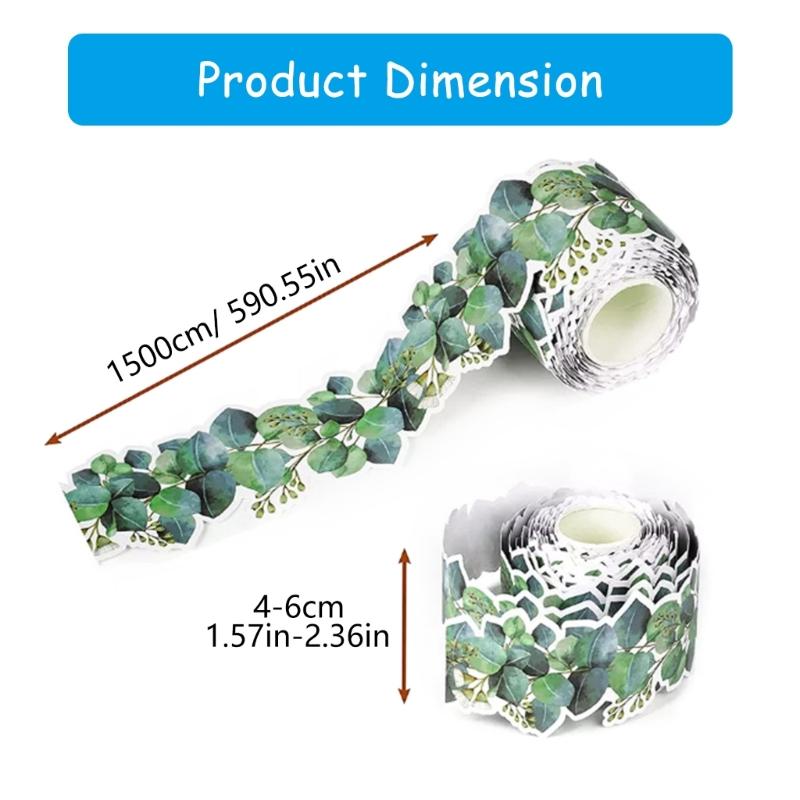 49ft Bulletin Board Border for Classroom Chalkboard Decoration, Plant Leaf Pattern Notice Board Border Trim Wall Decals