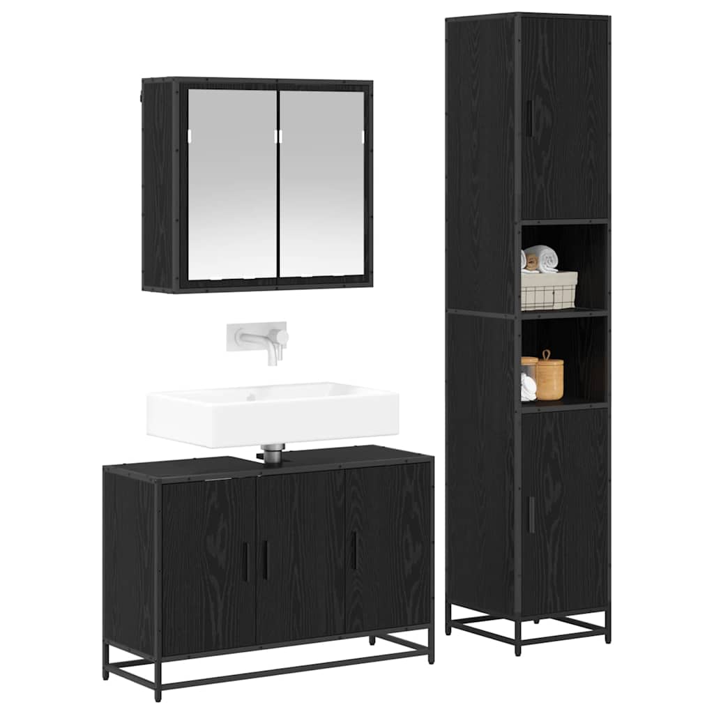 Bathroom Furniture Set 3 Pcs Black Oak Effect Wood Based Material