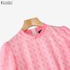 ZANZEA Women Casual Stand Collar Loose Half Sleeve Print Blouse