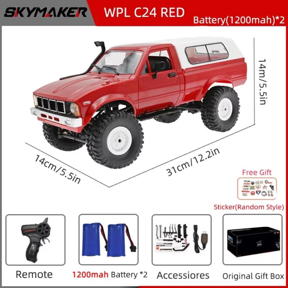 WPL C24-1 Full Scale RC Car 1:16 2.4G 4WD Rock Crawler Electric Buggy Climbing Truck LED Light On-road 1/16 For Kids Gifts Toys