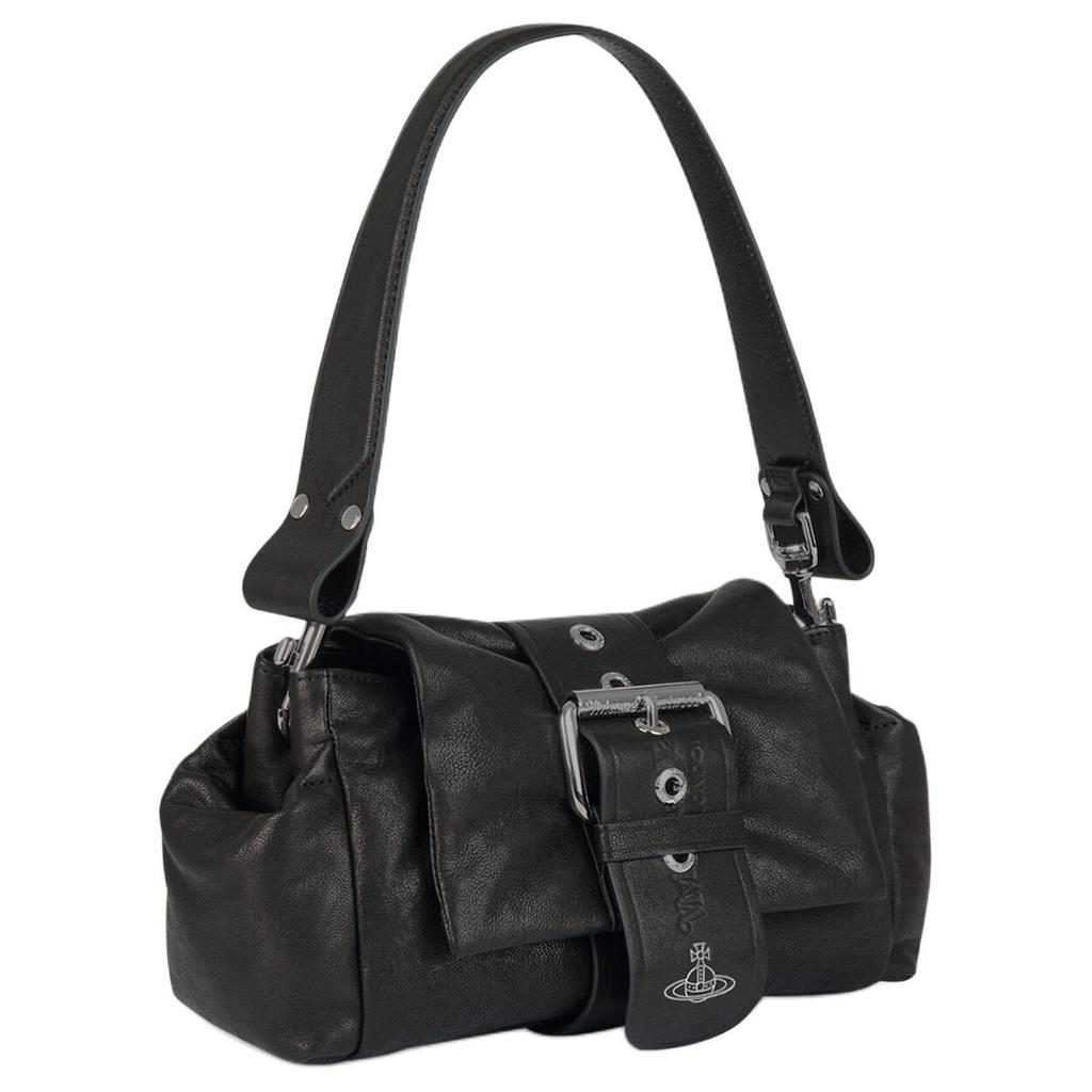 VIVIENNE WESTWOOD Hazel Treasure Iconic Sphere Pattern Detachable Shoulder Strap Pleated Detail Leather Shoulder Bag 4602000PWL00BXBLACKDARKSILVER