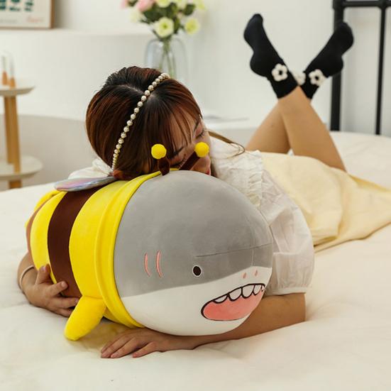 Shark Bee Plush Plushies Doll 2-in-1 Cross-dress Doll Hug Soft Cushion Soothing Pillow Companion Toy Stuffed