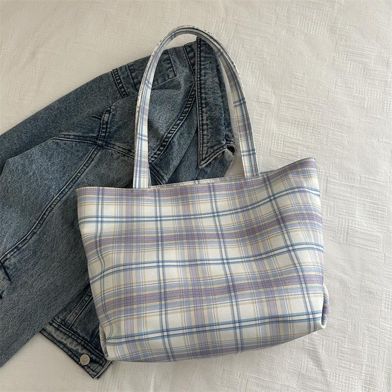 

Новая холщовая сумка модная летняя мода клетчатая сумочка легкая дорожная большая вместимость сумка через плечо женская светло-фиолетовый