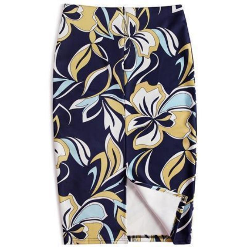 Summer Cartoon Print Elegant Pencil Skirt Women Bodycon High Waist Knee Length Skirt Female