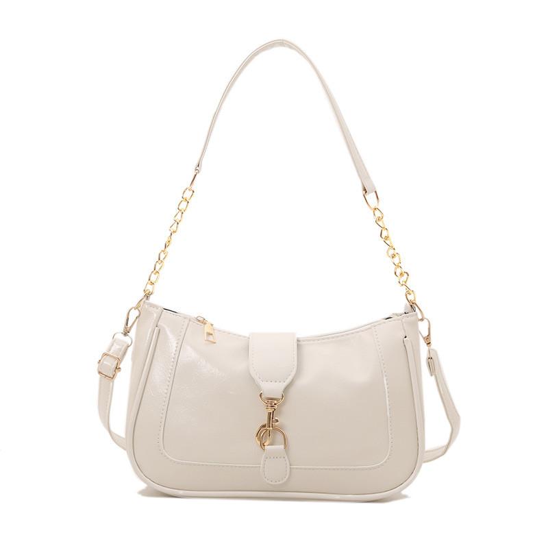 

Metal Color Solid Buckle Small Ladies Shoulder Bag Zipper Closure Street Pocket