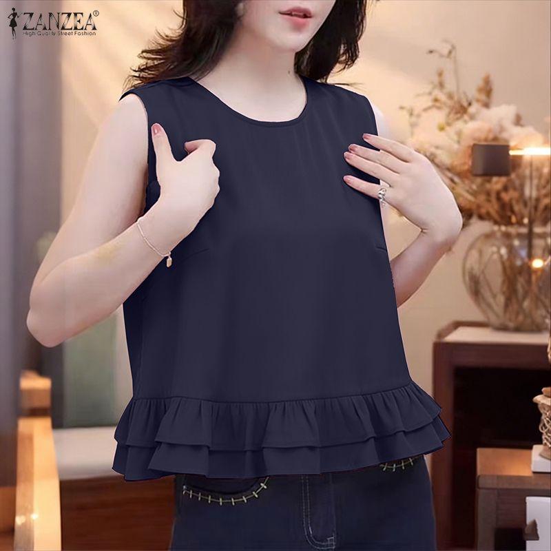 ZANZEA Women Casual Round Neck Summer Sleeveless Tank Tops