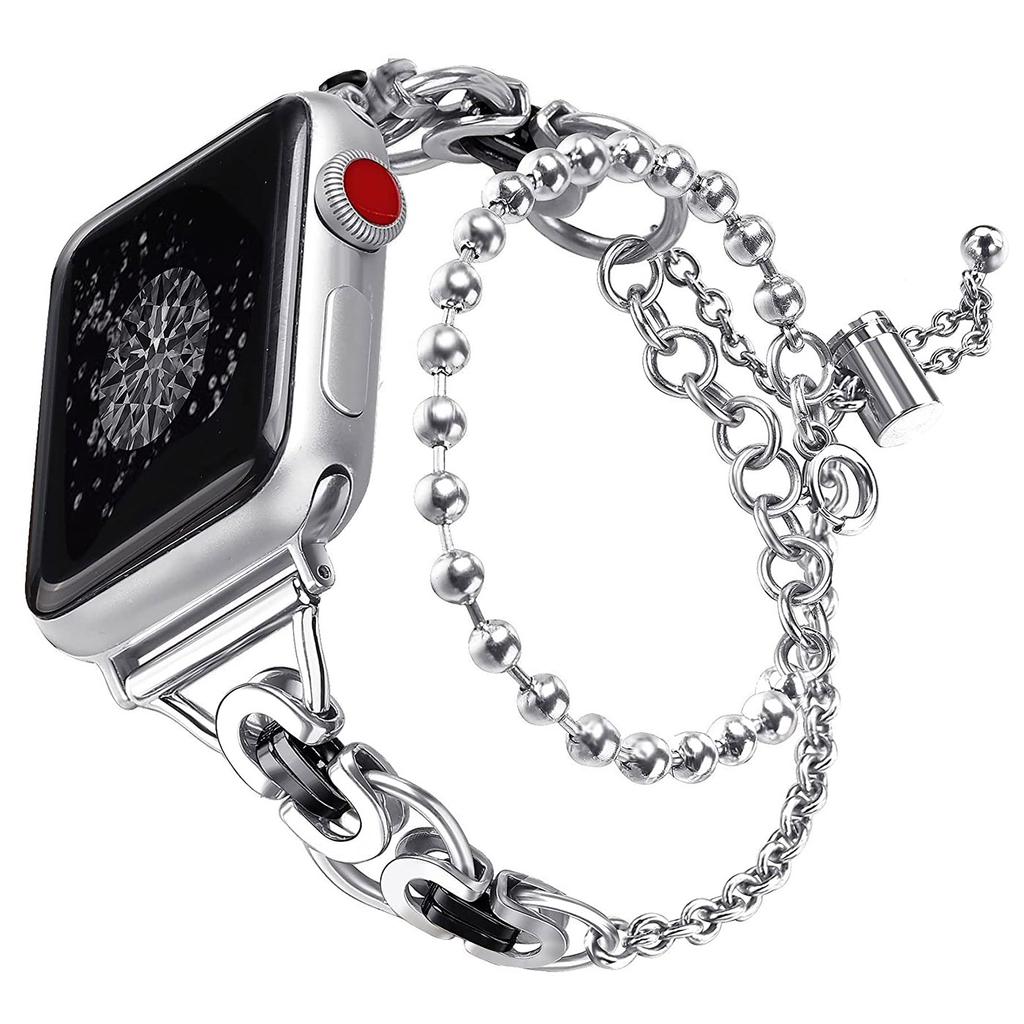 For Apple Watch Series 10 42mm/9 8 7 41mm/6 5 4 SE SE (2022) SE (2023) 40mm/3 2 1 38mm Zinc Alloy Wrist Strap Two Rows Bracelet Beads Smart Watch Band