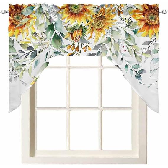 

Blue Eucalyptus Leaves Swag Kitchen Curtains Valance and Tier Set 24 Inch Length, Summer Floral Rod Pocket Swag Curtains for Living Room Bedroom 56 W x 36 L (Pack of 1)