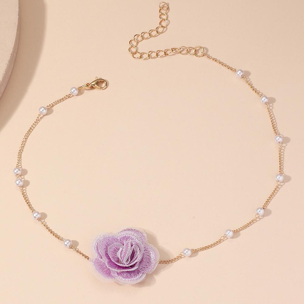 Sweet Rose Flower Necklace Vintage Fashion Pearl Choker For Woman Wedding Personalized Clavicle Neck Accessories