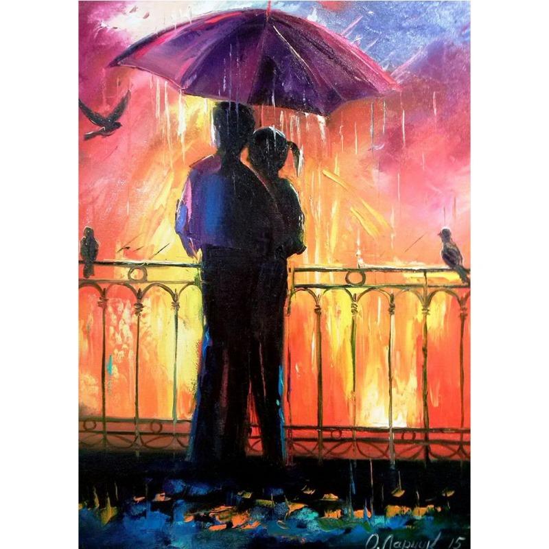 Scandinavian autumn rainy landscape poster, canvas, oil painting for lovers, outdoor wall painting for the modern living room