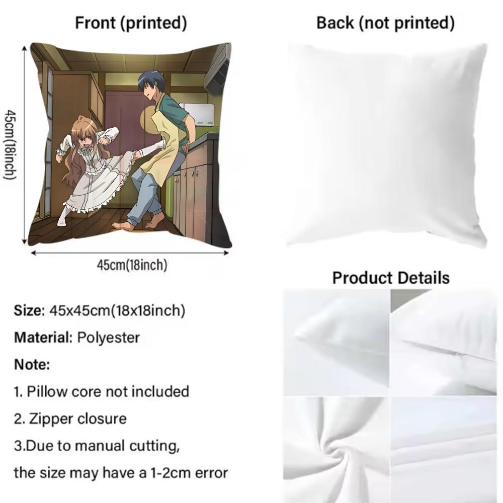 Toradora! Cushion Cover Reversible Plush Pillow Cover – For Car, Sofa, Bedroom, Perfect As a Gift.