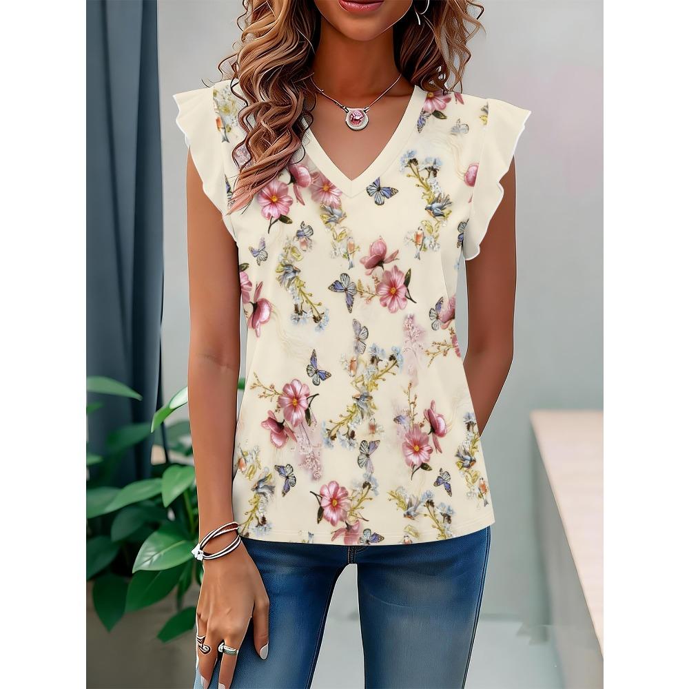 High-Quality Women S All-Over Print V-Neck Top S