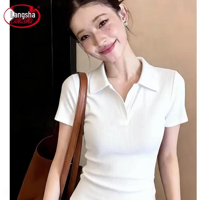 Langsha Women's Polo Collar Short Sleeve T-shirt