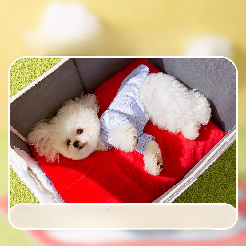 Contrast Color Splicing Crayon Small White Red Roof House Nest Small Dog Cat Autumn and Winter Warm Dog House Cat Nest Pet Supplies