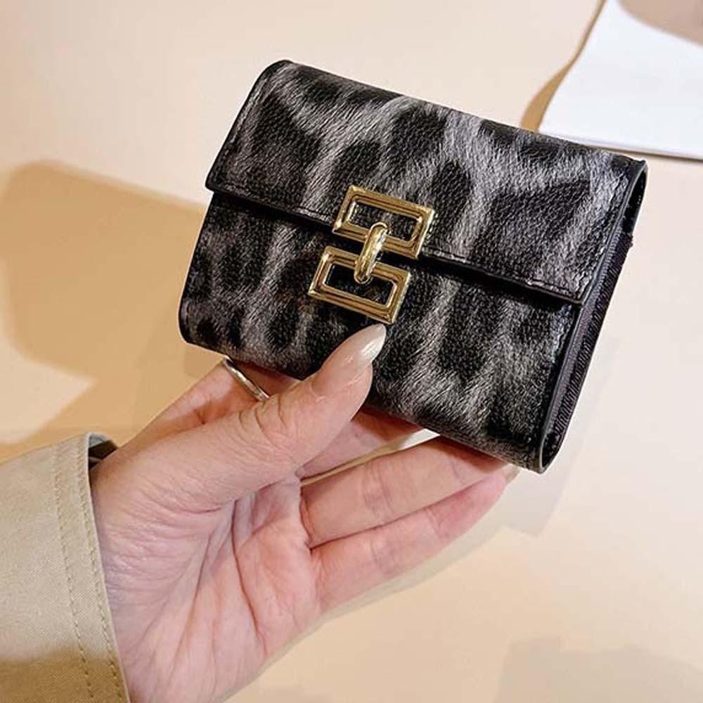 Texture Short Square Purse Portable PU Card Bag Versatile Leopard Print Wallet  Shopping