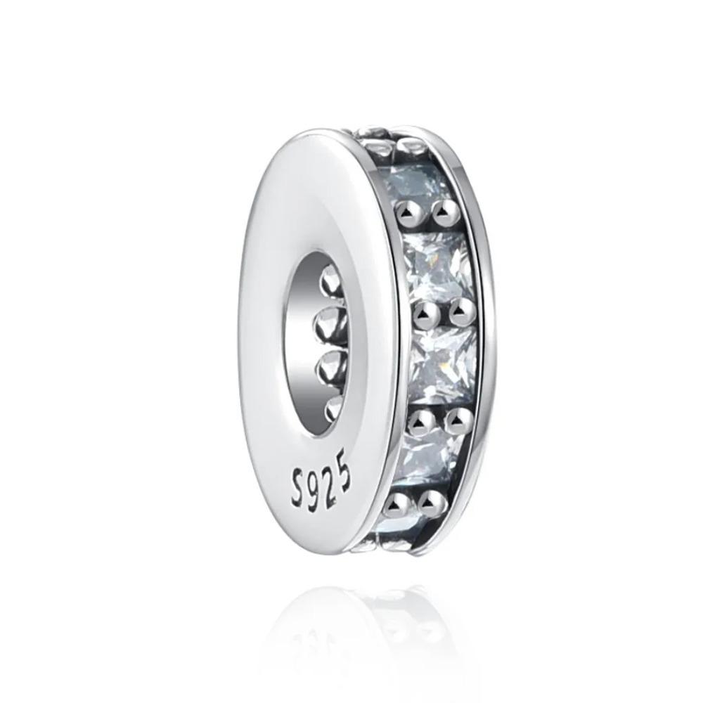 New Shining Zircon Love Heart Spacer Bead 925Silver Pendant for DIY Bracelet Flower Charm Women Jewelry Making
