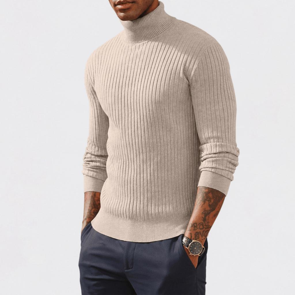 Men's High Neck Knit Sweater Casual Pullover Base Layer