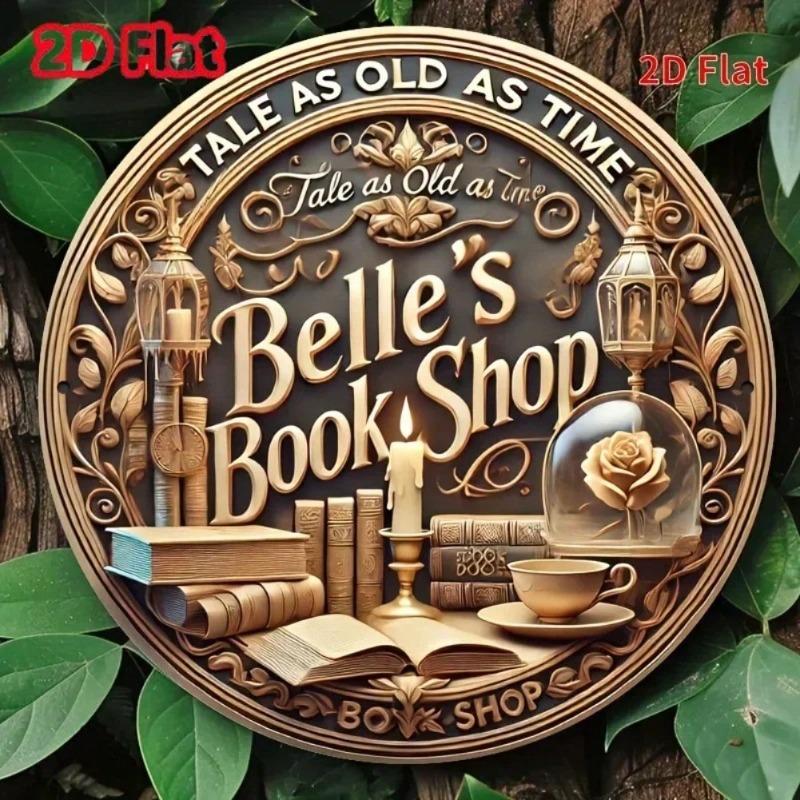 Vintage Metal Wall Art Belle Book Shop Sign Durable Hanging Decor