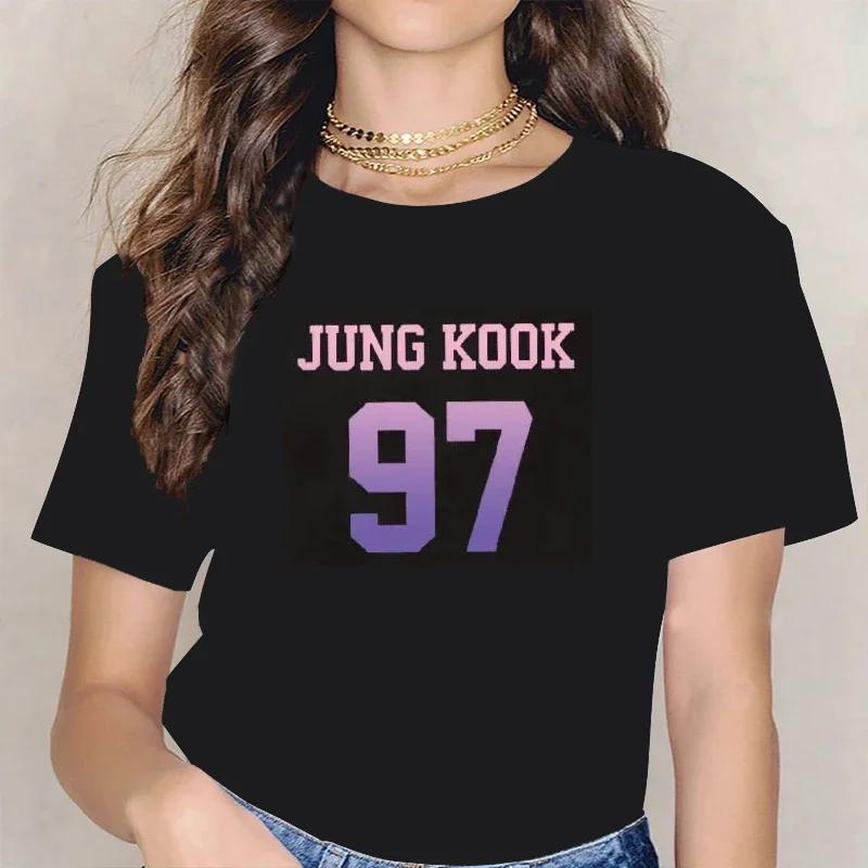 

Женская футболка большого размера K-pop Харадзюку V Тэхён Чонгук Фан Милая Суга Уличная Эстетика Харадзюку Топ для Женщин Мужчин 4XL