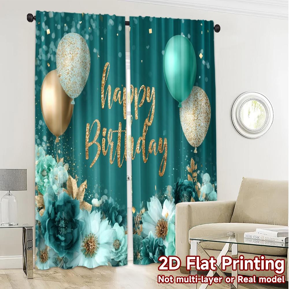 2pcs, 2D FLAT PRINTING Curtains (Without Rod) Birthday Bliss(9) Fashionable Chic Curtains Polyester Curtains Art Deco Festive